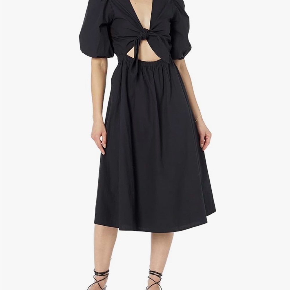 Chic Black Midi Dress with Puff Sleeves